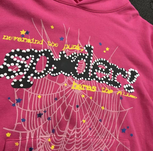 Pink Sp5der Web Rhinestone Hoodie -Unisex Streetwear